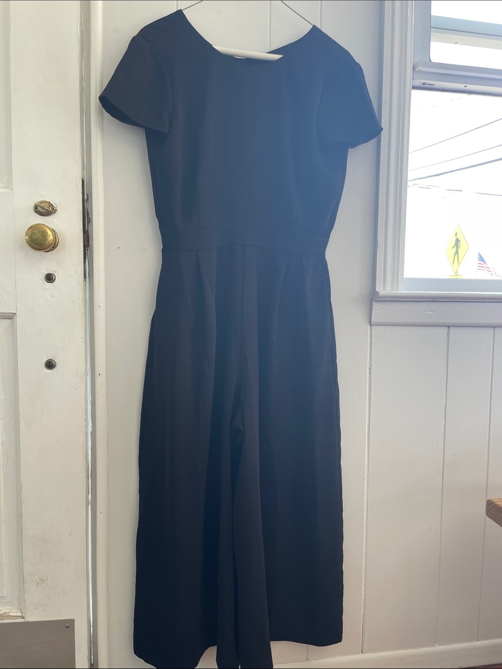 J. Crew Black Midi cropped pant suit with Short Sleeves